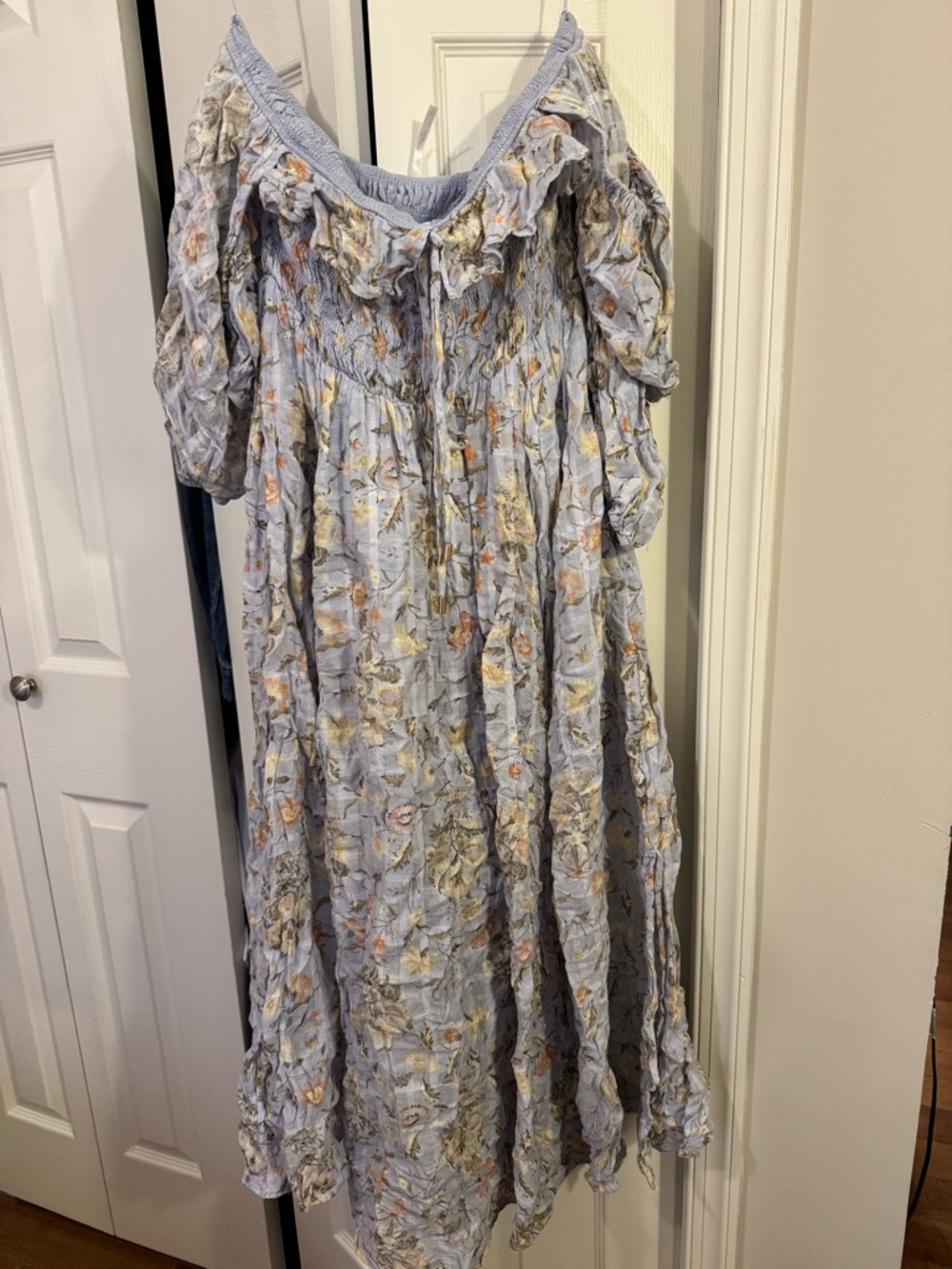 Free People Light Blue Floral Off-the-Shoulder Maxi Dress